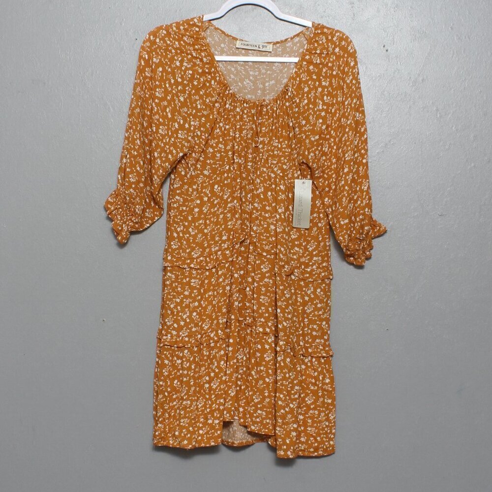 Lizard Thicket Fourteenth and 9th nwt mustard floral rayon dress